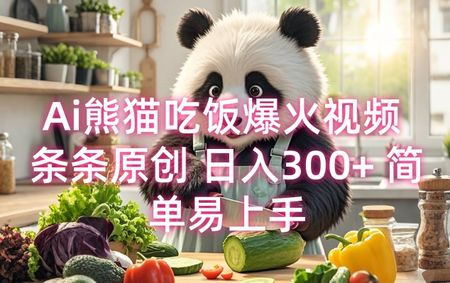 Ai熊猫吃饭爆火视频 条条原创 日入300+ 简单易上手-梦帆创业网