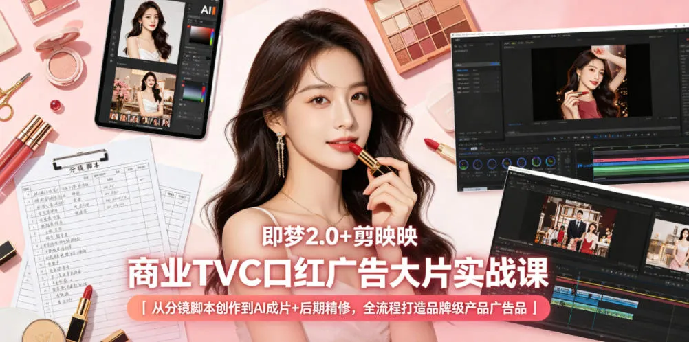 即梦2.0+剪映商业TVC口红广告大片实战课｜从分镜脚本创作到AI成片+后期精修，全流程打造品牌级产品广告-梦帆创业网