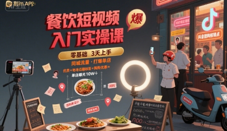 餐饮短视频入门实操课，引爆同城流量，打爆单店-梦帆创业网