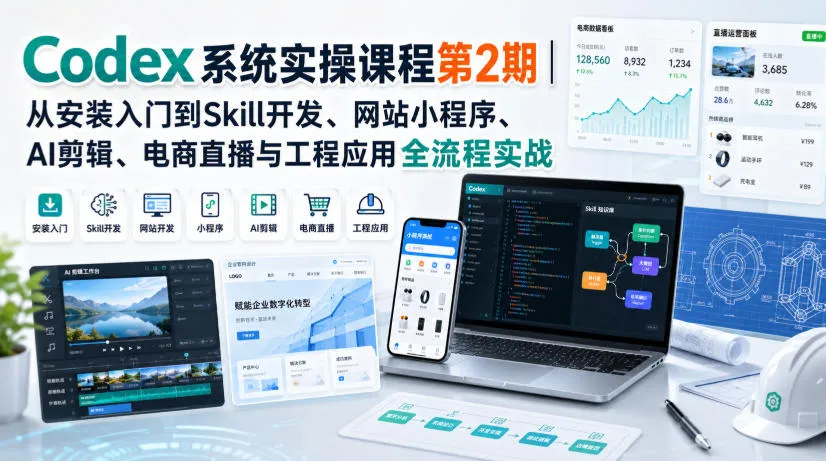 Codex系统实操课程第2期｜从安装入门到Skill开发、网站小程序、AI剪辑、电商直播与工程应用全流程实战-梦帆创业网