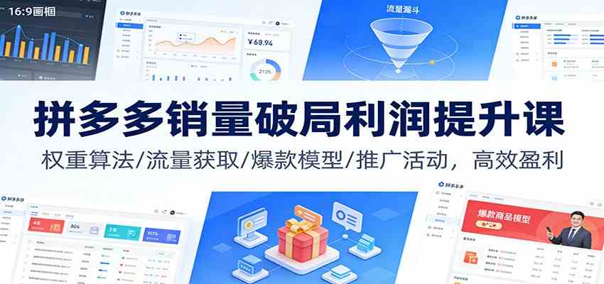 拼多多销量破局利润提升课:权重算法/流量获取/爆款模型/推广活动,高效盈利 拼多多销量破局利润提升课:权重算法/流量获取/爆款模型/推广活动,高效盈利