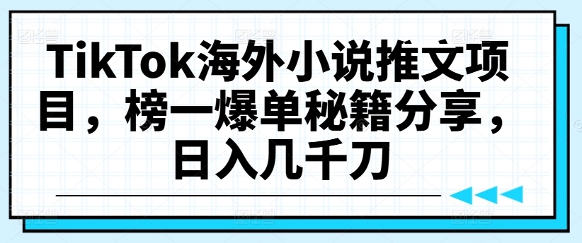 TikTok海外小说推文项目，榜一爆单秘籍分享，日入几千刀-梦帆创业网