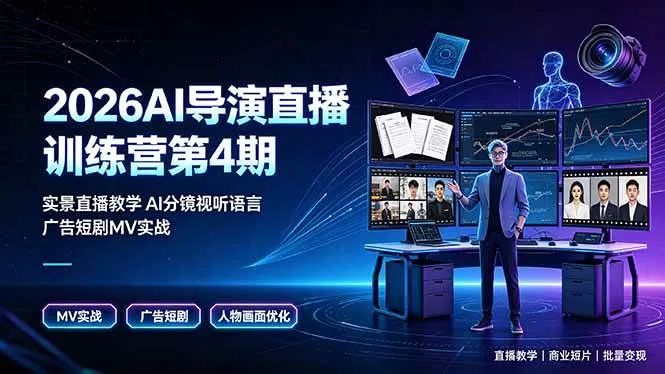 （19216期）2026AI导演直播训练营第4期，实景直播教学AI分镜视听语言，广告短剧MV实战，解决人物画面崩坏痛点-梦帆创业网