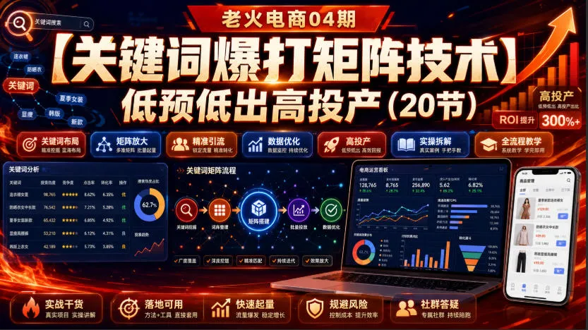 老火电商04期：【关键词爆打矩阵技术】低预低出高投产（20节）-梦帆创业网