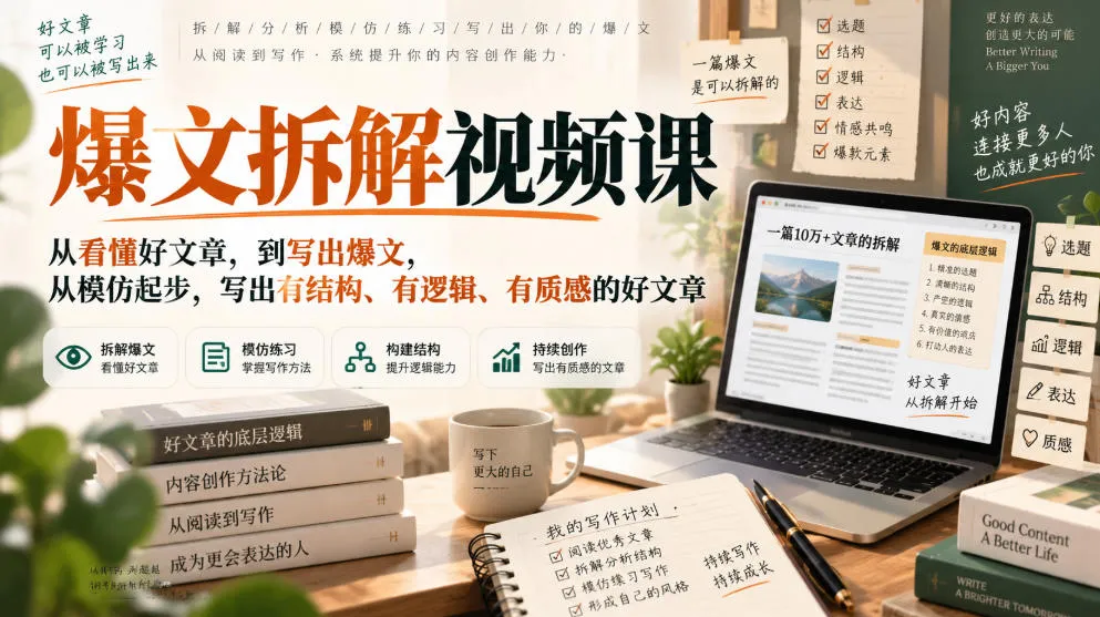 爆文拆解视频课，从看懂好文章，到写出爆文，从模仿起步，写出有结构、有逻辑、有质感的好文章-梦帆创业网
