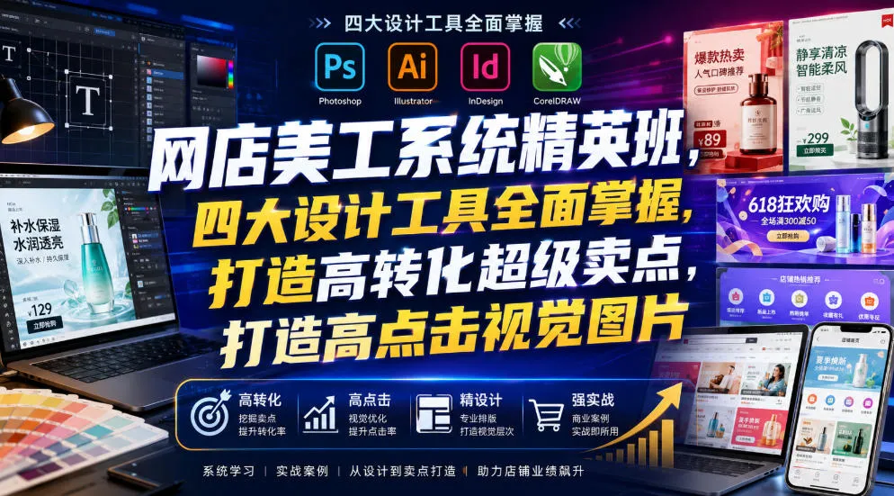 网店美工系统精英班，四大设计工具全面掌握，打造高转化超级卖点，打造高点击视觉图片（2026年7月）-梦帆创业网