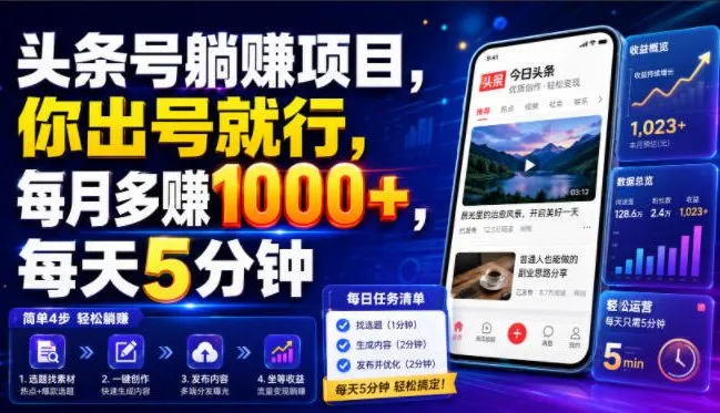 头条号躺賺项目，你出号就行，每月多賺1000+，每天5分钟，坐等分米【揭秘】-梦帆创业网