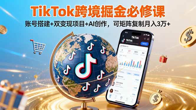 （16003期）TikTo跨境掘金必修课，账号搭建+双变现项目+AI创作，可矩阵复制月入3万+-梦帆创业网