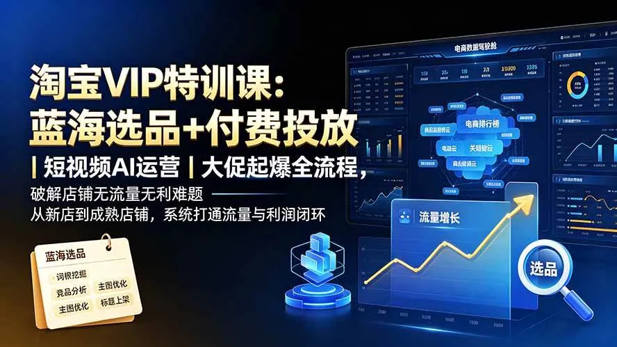 （19399期）淘宝VIP特训课：蓝海选品+付费投放｜短视频AI运营｜大促起爆全流程，破解店铺无流量无利润难题-梦帆创业网