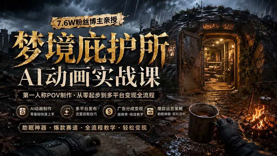 （19886期）梦境庇护所AI动画实战课：7.6W粉丝博主亲授第一人称POV制作，从零起步到多平台发布变现全流程-梦帆创业网
