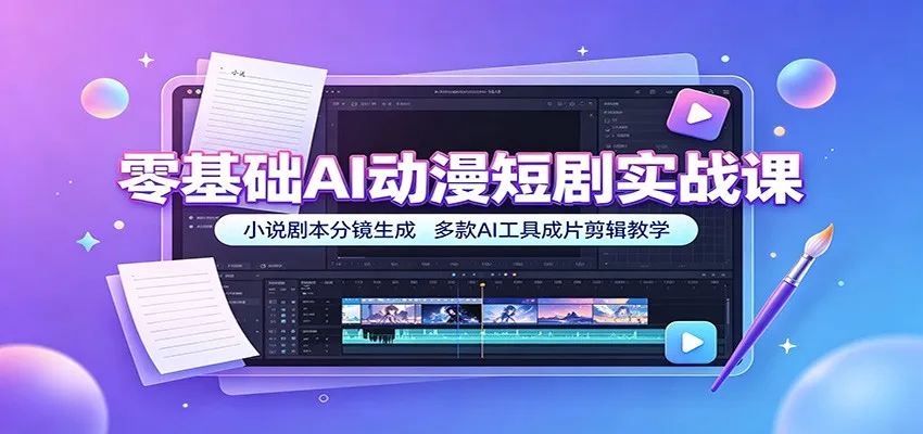 零基础AI动漫短剧实战课：小说剧本分镜生成，多款AI工具成片剪辑教学-梦帆创业网