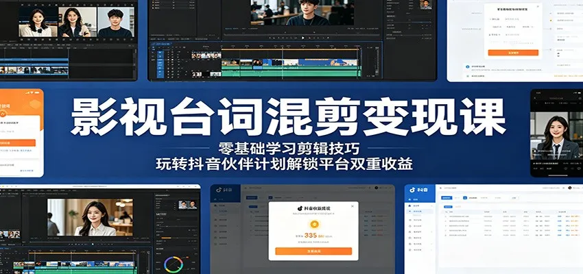 影视台词混剪变现课:零基础学习剪辑技巧,玩转抖音伙伴计划解锁平台双重收益 影视台词混剪变现课:零基础学习剪辑技巧,玩转抖音伙伴计划解锁平台双重收益