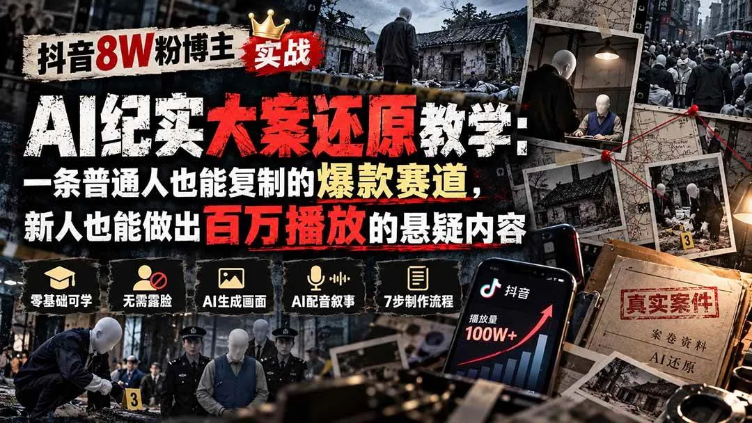（20865期）抖音8W粉博主AI纪实大案还原教学：一条普通人也能复制的爆款赛道，新人也能做出百万播放的悬疑内容-梦帆创业网