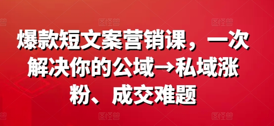 爆款短文案营销课，一次解决你的公域→私域涨粉、成交难题-梦帆创业网