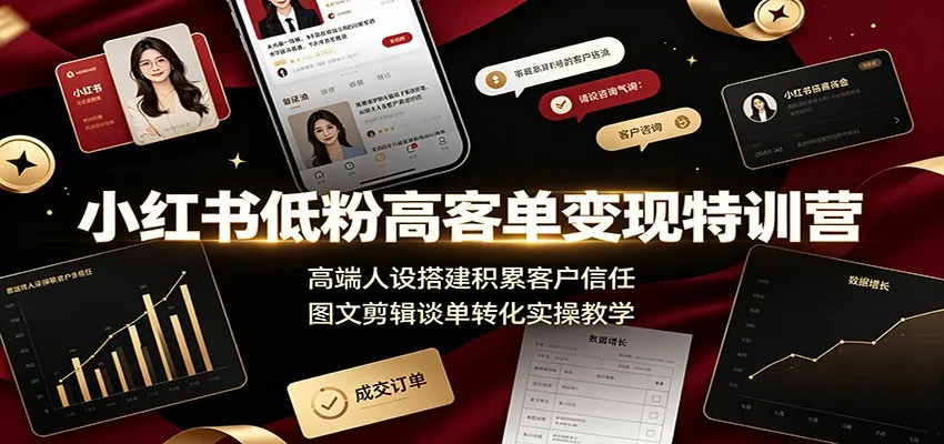 小红书低粉高客单变现特训营：高端人设搭建积累客户信任，图文剪辑谈单转化实操教学-梦帆创业网