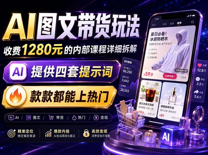 AI图文带货内部玩法，1280内部课程对外系统拆解，看完直接上手变现！-梦帆创业网