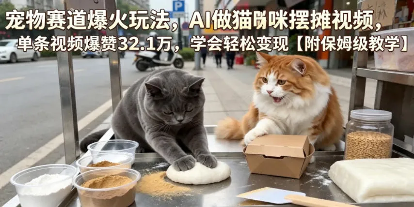 宠物赛道爆火玩法，AI做猫咪摆摊视频，单条视频爆赞32.1万，学会轻松变现【附保姆级教学】-梦帆创业网