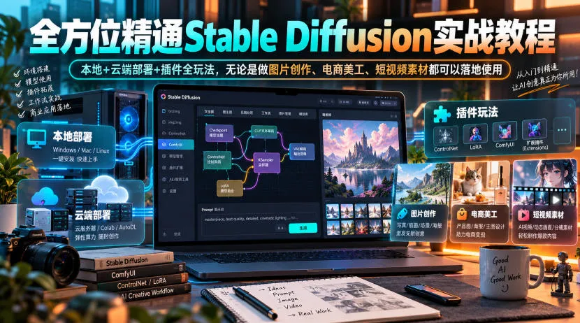 全方位精通Stable Diffusion实战教程｜本地+云端部署+插件全玩法，无论是做图片创作、电商美工、短视频素材都可以落地使用-梦帆创业网