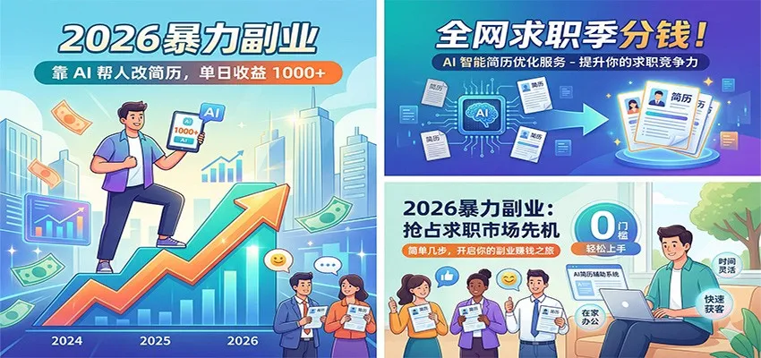 2026暴力副业：靠AI帮人改简历，单日收益1000+，全网求职季分钱-梦帆创业网