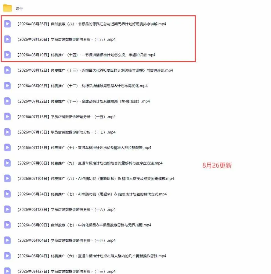 （20094期）2026淘宝电商终局之战VIP课-更新：自然搜索+直通车+无界+精准人群，系统掌握测款动销与全店推广布局方法