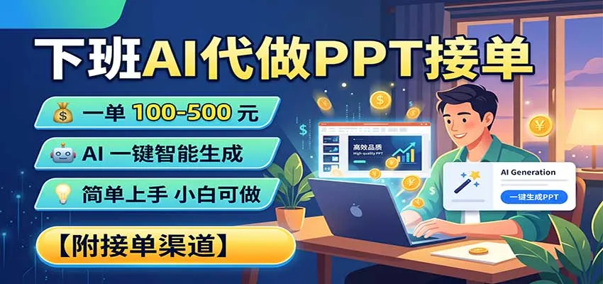 下班AI代做PPT接单，一单100-500，AI一键生成，小白也能做，附接单渠道-梦帆创业网