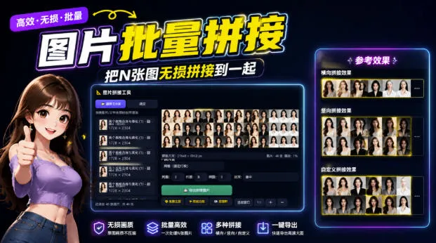 图片批量拼接，把N张图无损拼接到一起，支持横向、竖向、自定义等功能-梦帆创业网