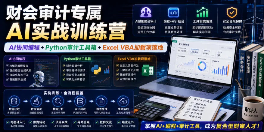 财会审计专属AI实战训练营｜AI协同编程+Python审计工具箱+Excel VBA加载项落地（更新0710）-梦帆创业网