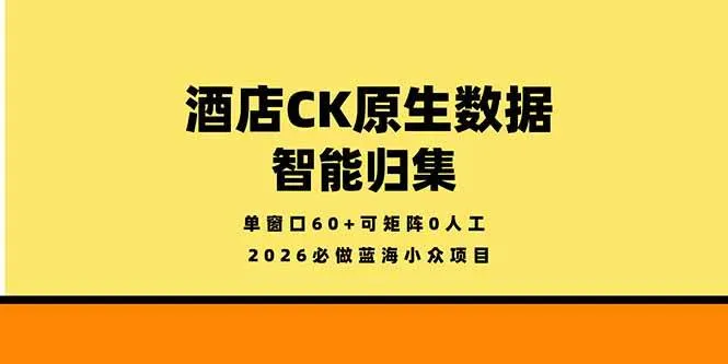 （18154期）2026必做蓝海小众项目，酒店CK原生数据智能归集，单窗口60+可矩阵0人工-梦帆创业网