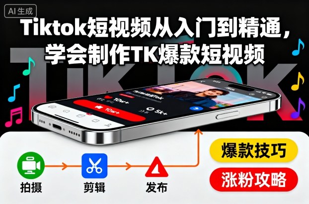 Tiktok短视频从入门到精通，学会制作TK爆款短视频-梦帆创业网