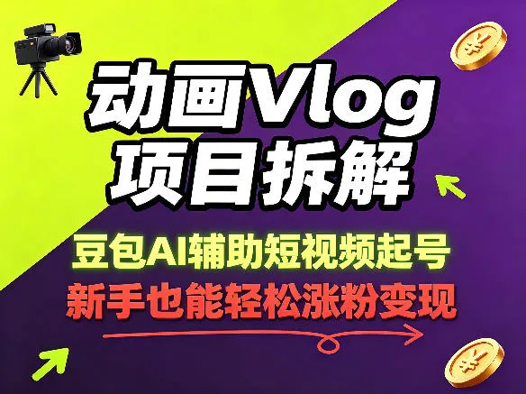 动画Vlog项目拆解，豆包AI辅助短视频起号，新手也能轻松涨粉，43条作品涨粉8.3W-梦帆创业网