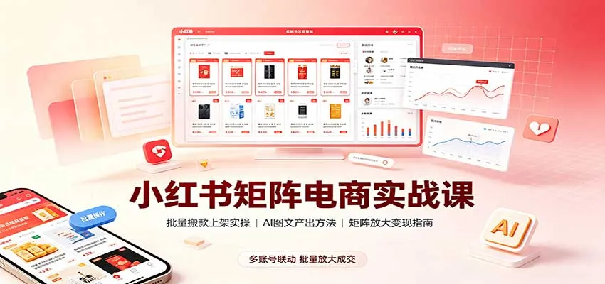 小红书矩阵电商实战课:批量搬款上架实操,AI图文产出,矩阵放大变现指南 小红书矩阵电商实战课:批量搬款上架实操,AI图文产出,矩阵放大变现指南