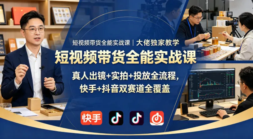 短视频带货全能实战课｜大佬独家教学，真人出镜+实拍+投放全流程，快手+抖音双赛道全覆盖-梦帆创业网