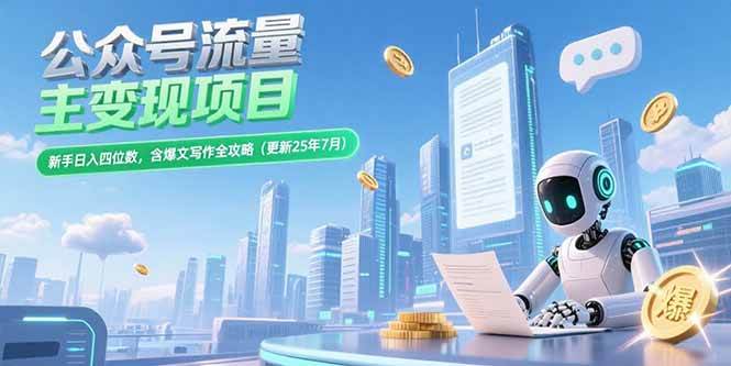 （15412期）公众号流量主变现项目，新手日入四位数，含爆文写作全攻略(更新25年7月)-梦帆创业网