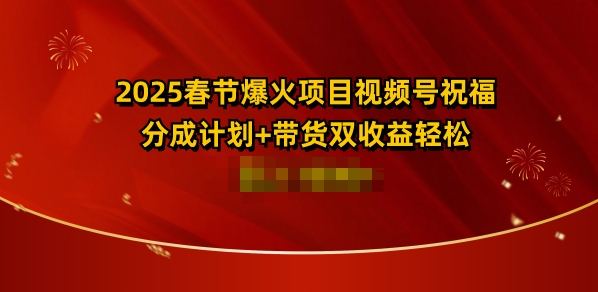 2025春节爆火项目视频号祝福，分成计划+带货双收益，轻松日入多张-梦帆创业网