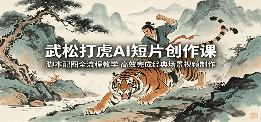 武松打虎AI短片创作课：脚本配图全流程教学，高效完成经典场景视频制作-梦帆创业网