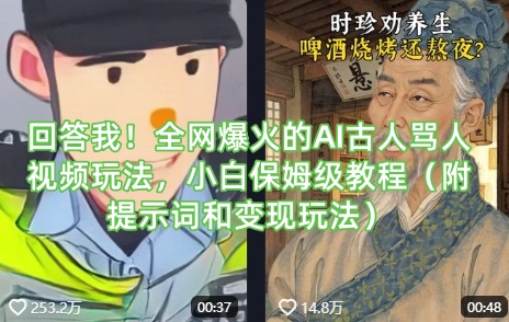 回答我！全网爆火的AI古人骂人视频玩法，小白保姆级教程(附提示词和变现玩法)-梦帆创业网