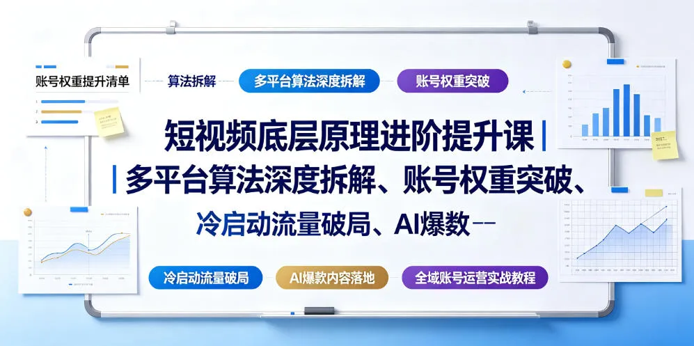 短视频底层原理进阶提升课｜多平台算法深度拆解、账号权重突破、冷启动流量破局、AI爆款内容落地与全域账号运营实战教程-梦帆创业网