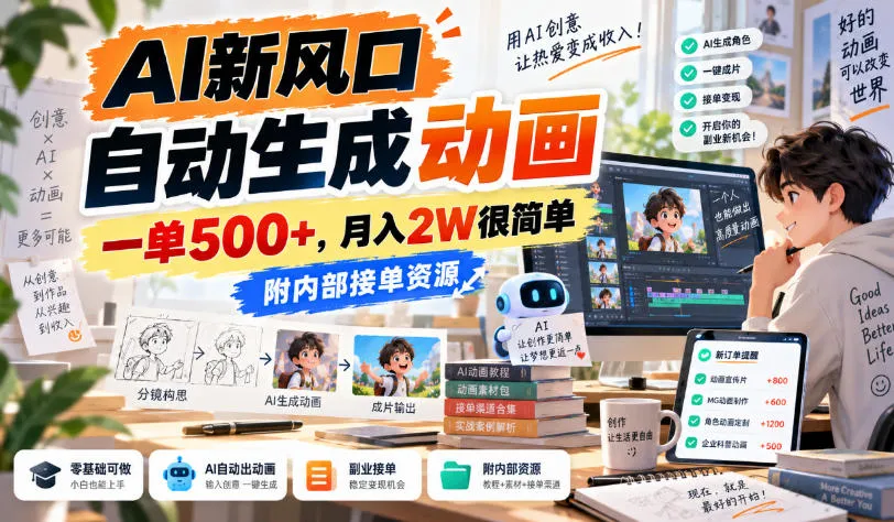 AI新风口,自动生成动画,一单500+,月入2W很简单,附内部接单资源【揭秘】 AI新风口,自动生成动画,一单500+,月入2W很简单,附内部接单资源【揭秘】