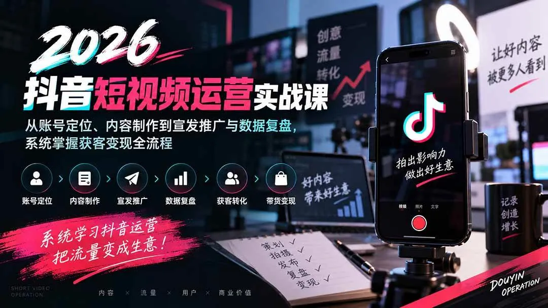 (20406期)2026抖音短视频运营实战课:从账号定位、内容制作到宣发推广与数据复盘,系统掌握获客变现全流程 (20406期)2026抖音短视频运营实战课:从账号定位、内容制作到宣发推广与数据复盘,系统掌握获客变现全流程