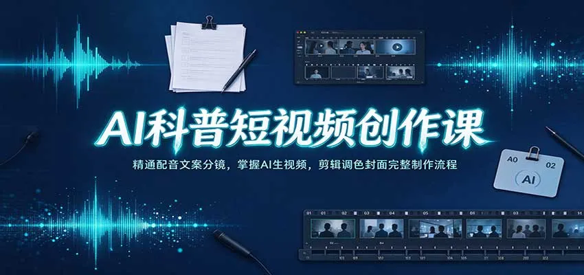 AI科普短视频创作课：精通配音文案分镜，掌握AI生视频，剪辑调色封面完整制作流程-梦帆创业网