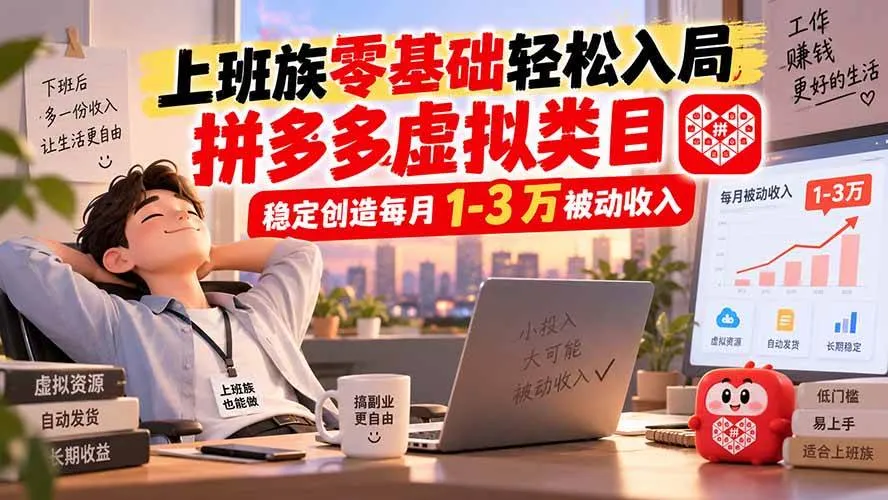 (20250期)上班族零基础轻松入局,拼多多虚拟类目,稳定创造每月 1-3 万被动收入 (20250期)上班族零基础轻松入局,拼多多虚拟类目,稳定创造每月 1-3 万被动收入