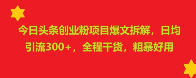 今日头条创业粉项目爆文拆解，日均引流300+，全程干货，粗暴好用-梦帆创业网
