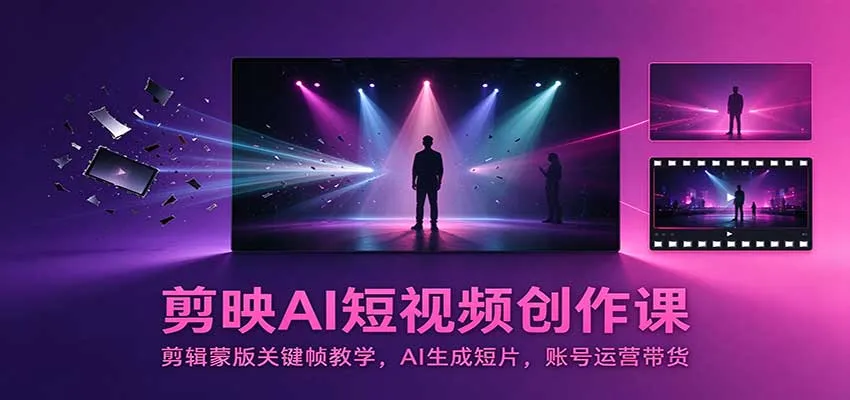 剪映AI短视频创作课：剪辑蒙版关键帧教学，AI生成短片，账号运营带货-梦帆创业网