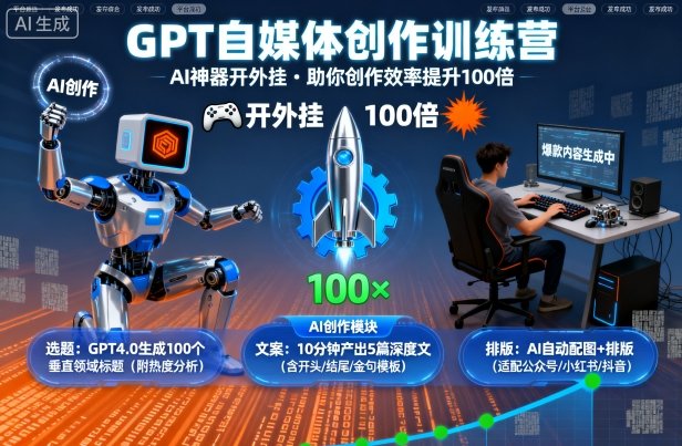 GPT自媒体创作训练营：AI神器开外挂，助你创作效率提升100倍-梦帆创业网