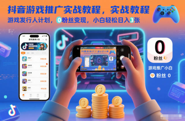 抖音游戏推广实战教程，游戏发行人计划，0粉丝变现，小白轻松日入3张-梦帆创业网