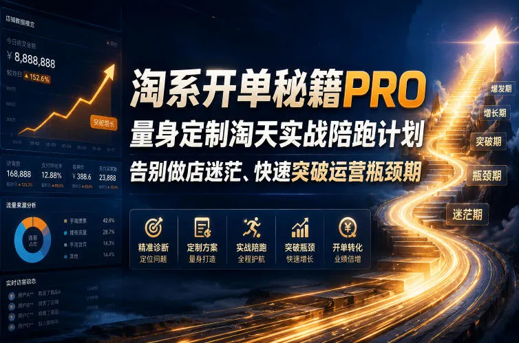 淘系开单秘籍PRO，量身定制淘天实战陪跑计划，告别做店迷茫、快速突破运营瓶颈期（2026年6月22日）-梦帆创业网