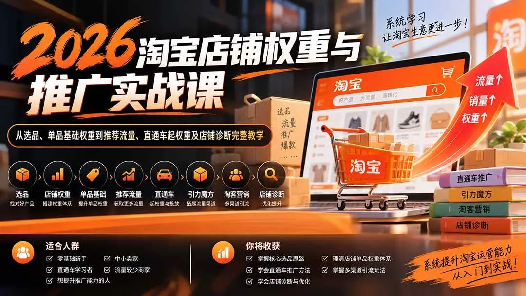 (20411期)2026淘宝店铺权重与推广实战课:从选品、单品基础权重到推荐流量、直通车起权重及店铺诊断完整教学 (20411期)2026淘宝店铺权重与推广实战课:从选品、单品基础权重到推荐流量、直通车起权重及店铺诊断完整教学