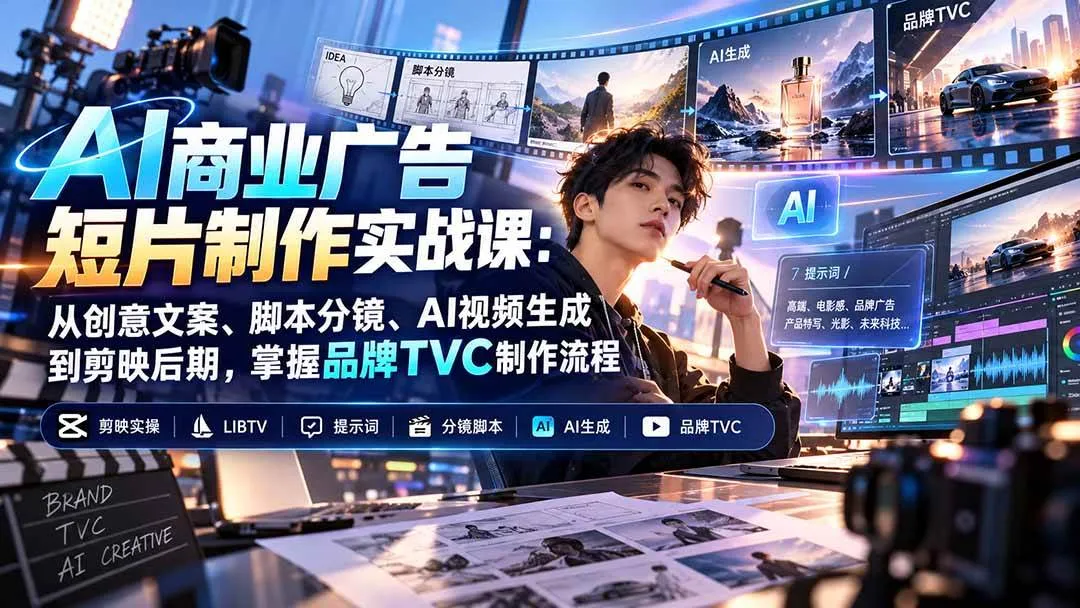 (20863期)AI商业广告短片制作实战课:从创意文案、脚本分镜、AI视频生成到剪映后期,掌握品牌TVC制作流程 (20863期)AI商业广告短片制作实战课:从创意文案、脚本分镜、AI视频生成到剪映后期,掌握品牌TVC制作流程