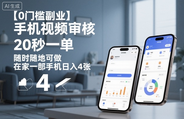 【0门槛副业】手机视频审核，20秒一单，随时随地可做，在家一部手机日入4张【揭秘】-梦帆创业网