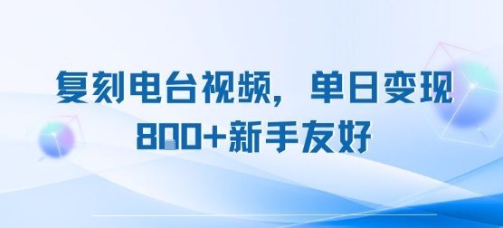 复刻电台视频，单日变现8张+新手友好，长期可做-梦帆创业网